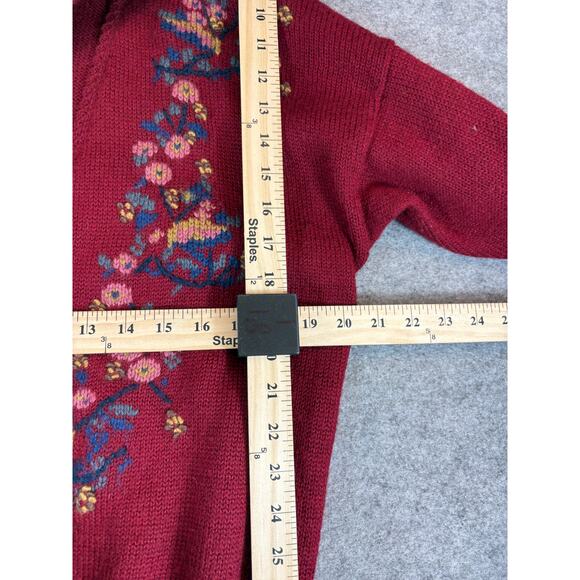 VTG Charter Club Petites Wool Floral Cardigan Womens Large Red Cottagecore 90s - Picture 7 of 10